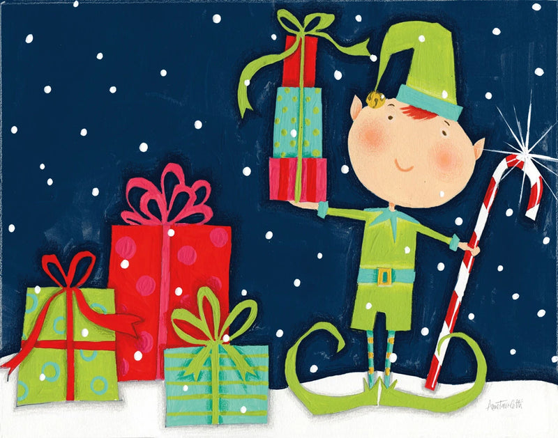 Bright Christmas Candy Cane Elf Blue by Anne Tavoletti