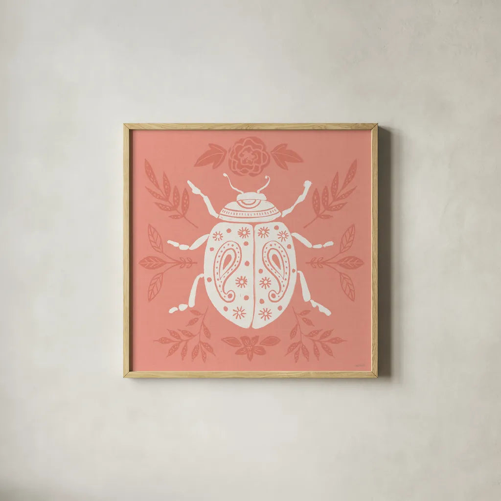 Bugs And Botanicals IV by Anne Tavoletti. Shown in a natural wood glass frame for a timeless modern aesthetic. Available as an archival giclee rolled canvas, fine art paper, or poster print. SKU 93826a.