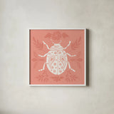 Bugs And Botanicals IV by Anne Tavoletti. Shown in a crisp white glass frame for a clean and minimalist style. Available as an archival giclee rolled canvas, fine art paper, or poster print. SKU 93826a.