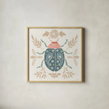 Bugs And Botanicals IV Color by Anne Tavoletti. Shown in a natural wood glass frame for a timeless modern aesthetic. Available as an archival giclee rolled canvas, fine art paper, or poster print. SKU 93835a.