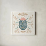 Bugs And Botanicals IV Color by Anne Tavoletti. Shown in a crisp white glass frame for a clean and minimalist style. Available as an archival giclee rolled canvas, fine art paper, or poster print. SKU 93835a.
