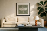 Bugs And Botanicals V by Anne Tavoletti. Displayed in a glass frame with matte in a clean modern living room. Available as an archival giclee rolled canvas, fine art paper, or poster print. SKU 93827a.