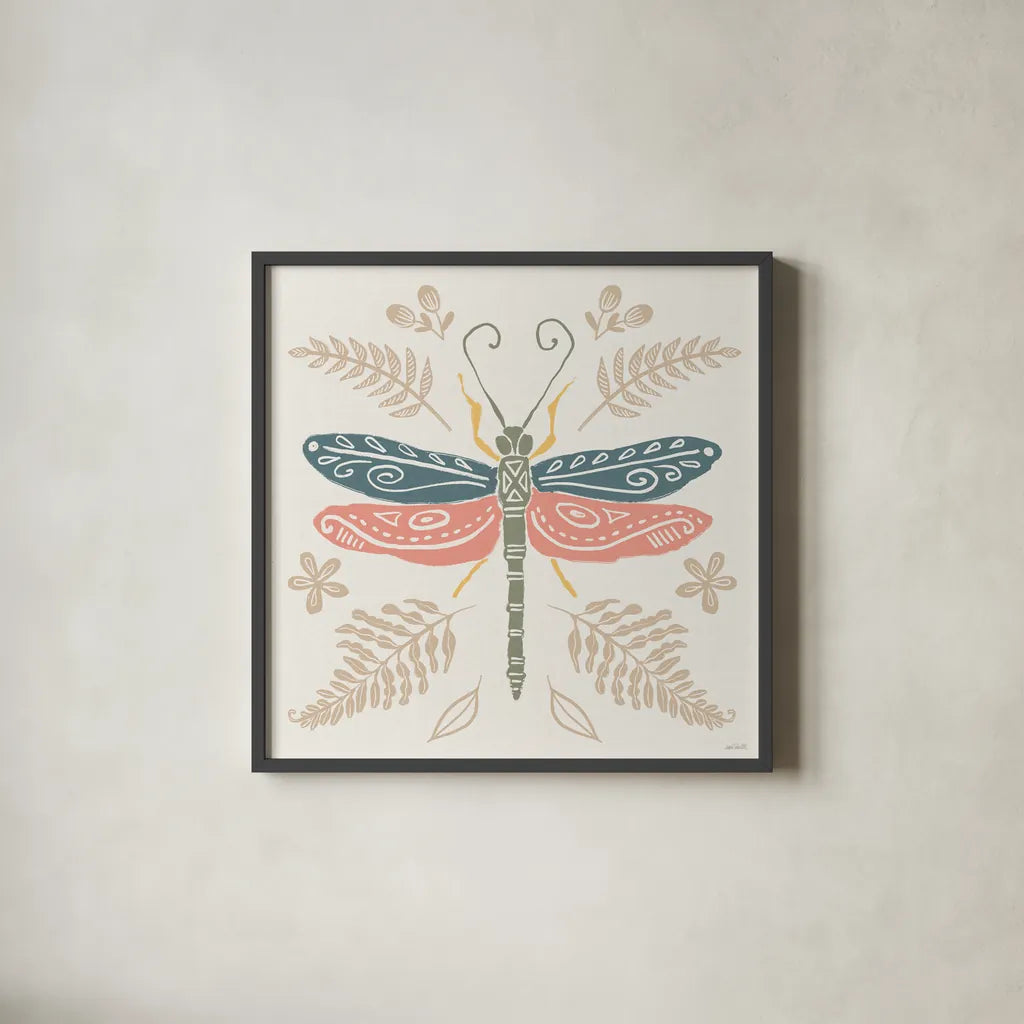 Bugs And Botanicals V Color by Anne Tavoletti. Shown in a sleek black glass frame for a contemporary gallery look. Available as an archival giclee rolled canvas, fine art paper, or poster print. SKU 93836a.