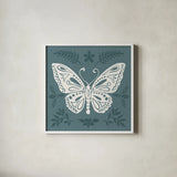 Bugs And Botanicals VI by Anne Tavoletti. Shown in a crisp white glass frame for a clean and minimalist style. Available as an archival giclee rolled canvas, fine art paper, or poster print. SKU 93828a.