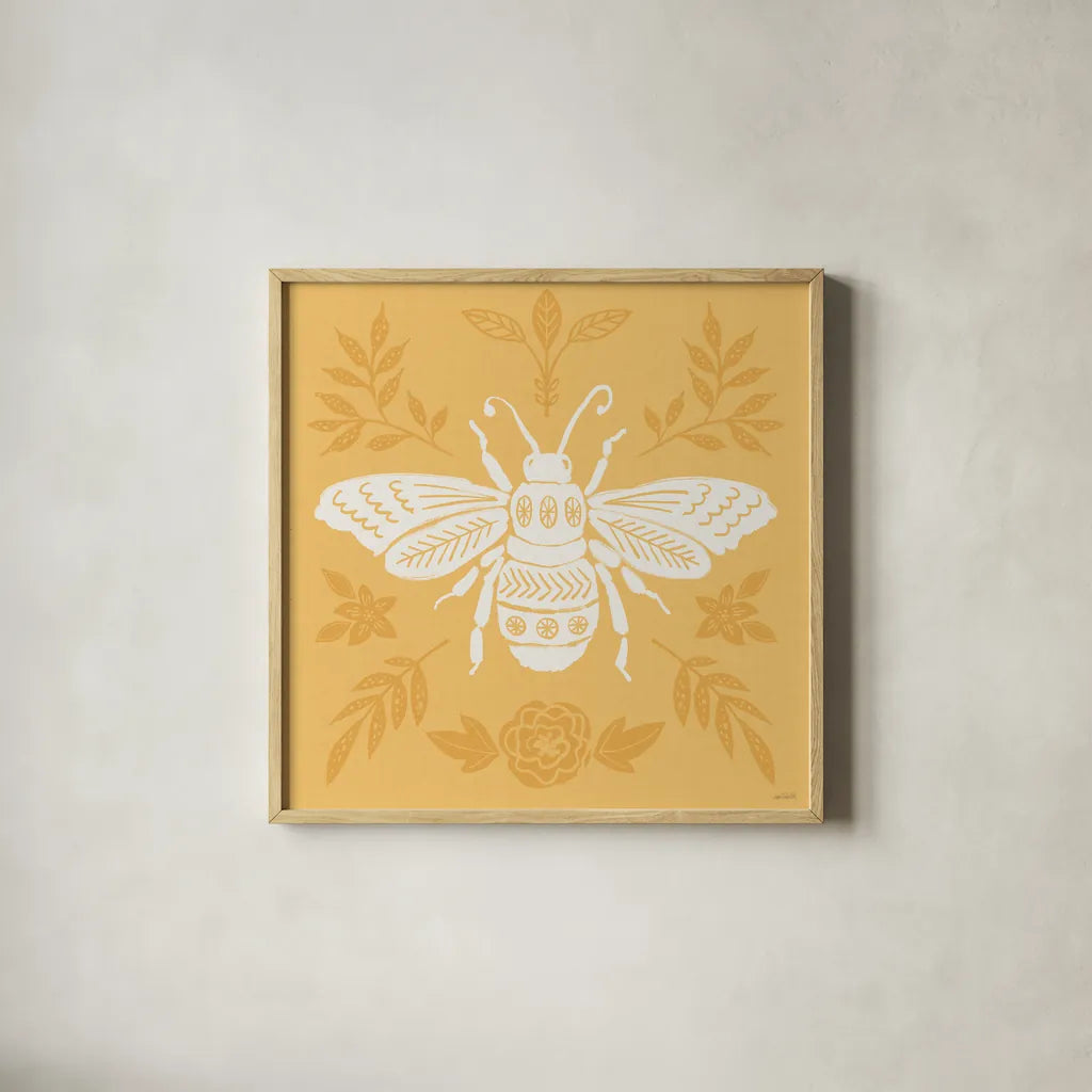 Bugs And Botanicals VII by Anne Tavoletti. Shown in a natural wood glass frame for a timeless modern aesthetic. Available as an archival giclee rolled canvas, fine art paper, or poster print. SKU 93829a.