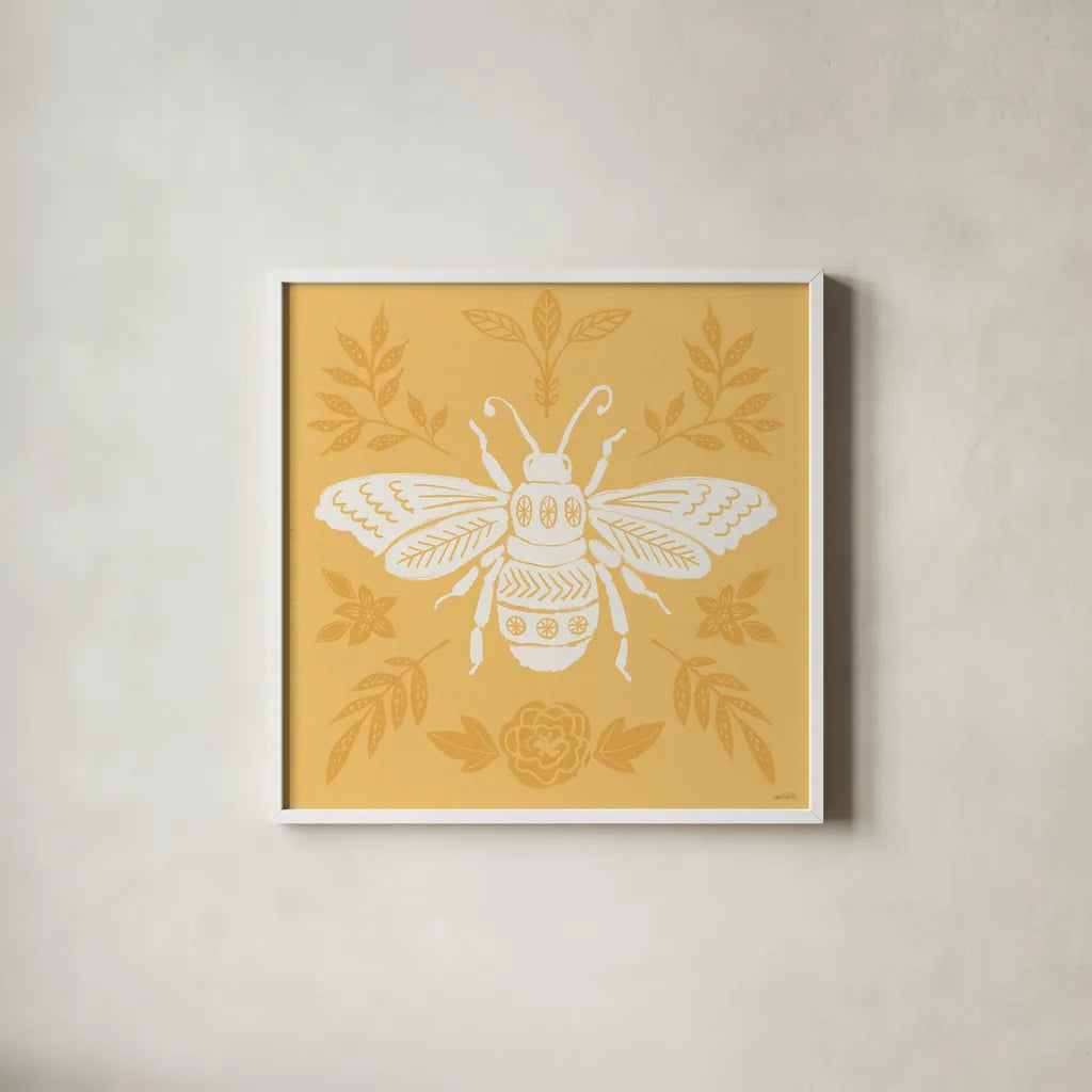 Bugs And Botanicals VII by Anne Tavoletti. Shown in a crisp white glass frame for a clean and minimalist style. Available as an archival giclee rolled canvas, fine art paper, or poster print. SKU 93829a.