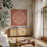 Bugs And Botanicals VIII by Anne Tavoletti. Shown in a natural wood frame in a cozy modern living room. Available as an archival giclee rolled canvas, fine art paper, or poster print. SKU 93830a.