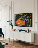 Candy  Corn v2 by Anne Tavoletti. shown as a framed stretched canvas in a living room above a console. Available as a archival giclee rolled canvas, fine art paper, or poster print. SKU 56634i.