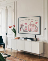 Chic Accents I by Anne Tavoletti. shown as a framed stretched canvas in a living room above a console. Available as a archival giclee rolled canvas, fine art paper, or poster print. SKU 47688i.