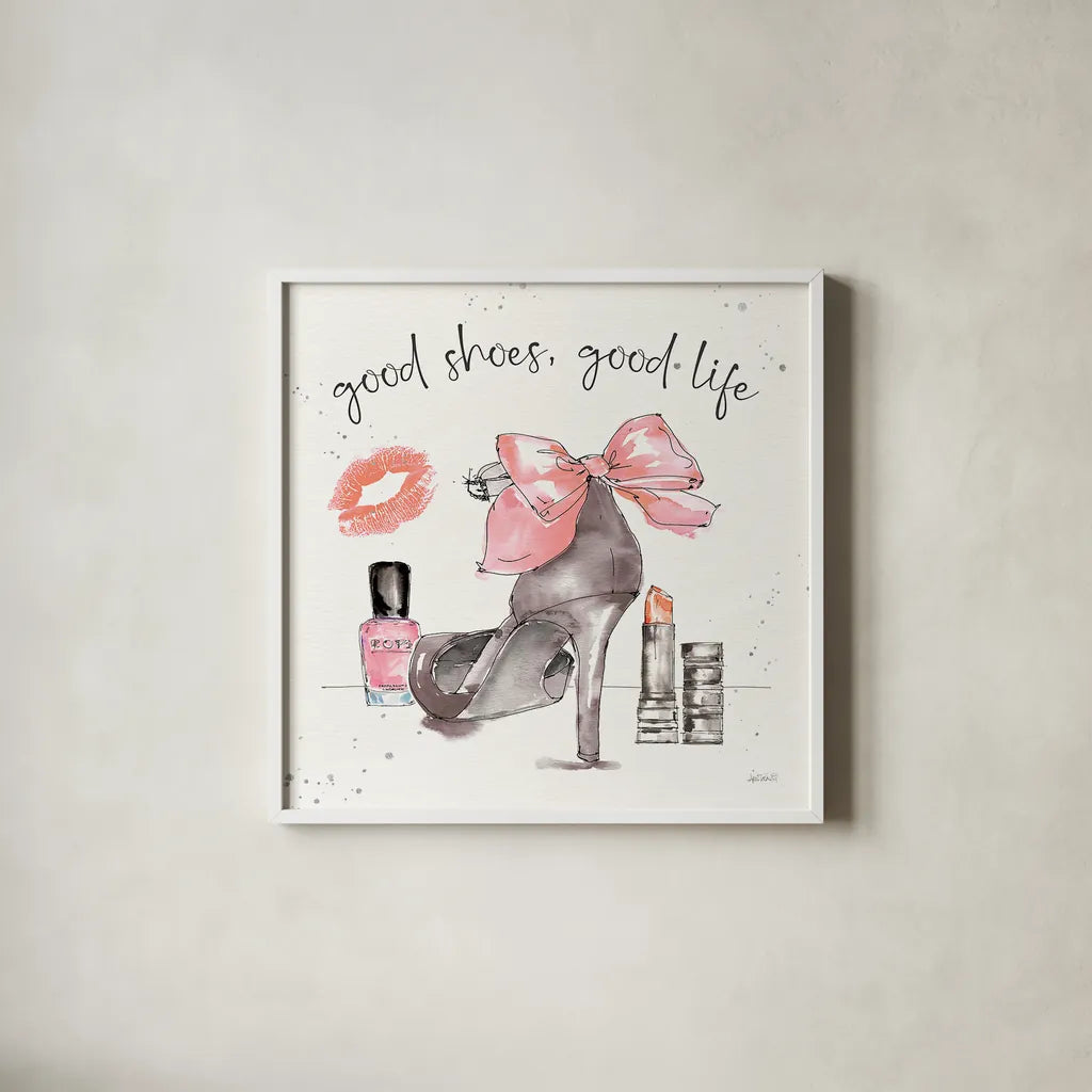 Chic Accents III by Anne Tavoletti. Shown in a crisp white glass frame for a clean and minimalist style. Available as an archival giclee rolled canvas, fine art paper, or poster print. SKU 47690a.