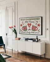 Christmas Treats I by Anne Tavoletti. shown as a framed stretched canvas in a living room above a console. Available as a archival giclee rolled canvas, fine art paper, or poster print. SKU 70372i.