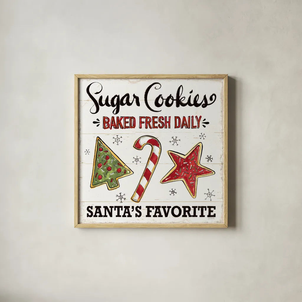 Christmas Treats II by Anne Tavoletti. Shown in a natural wood glass frame for a timeless modern aesthetic. Available as an archival giclee rolled canvas, fine art paper, or poster print. SKU 70373a.
