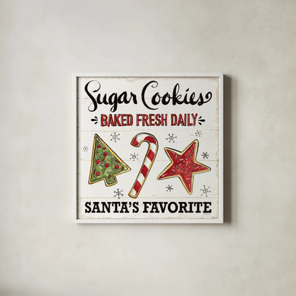 Christmas Treats II by Anne Tavoletti. Shown in a crisp white glass frame for a clean and minimalist style. Available as an archival giclee rolled canvas, fine art paper, or poster print. SKU 70373a.