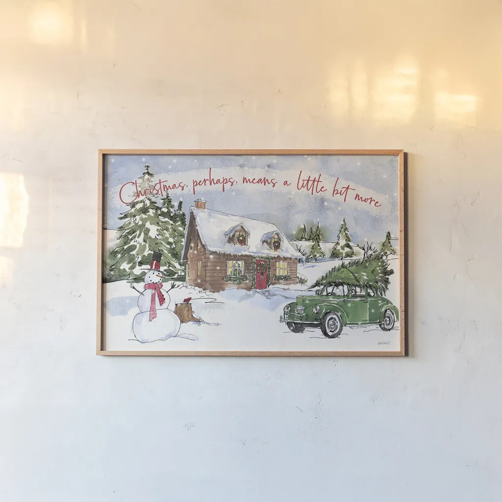 Christmas in the Woods II by Anne Tavoletti. shown as a paper print in a natural frame. Available as a archival giclee rolled canvas, fine art paper, or poster print. SKU 57591i.