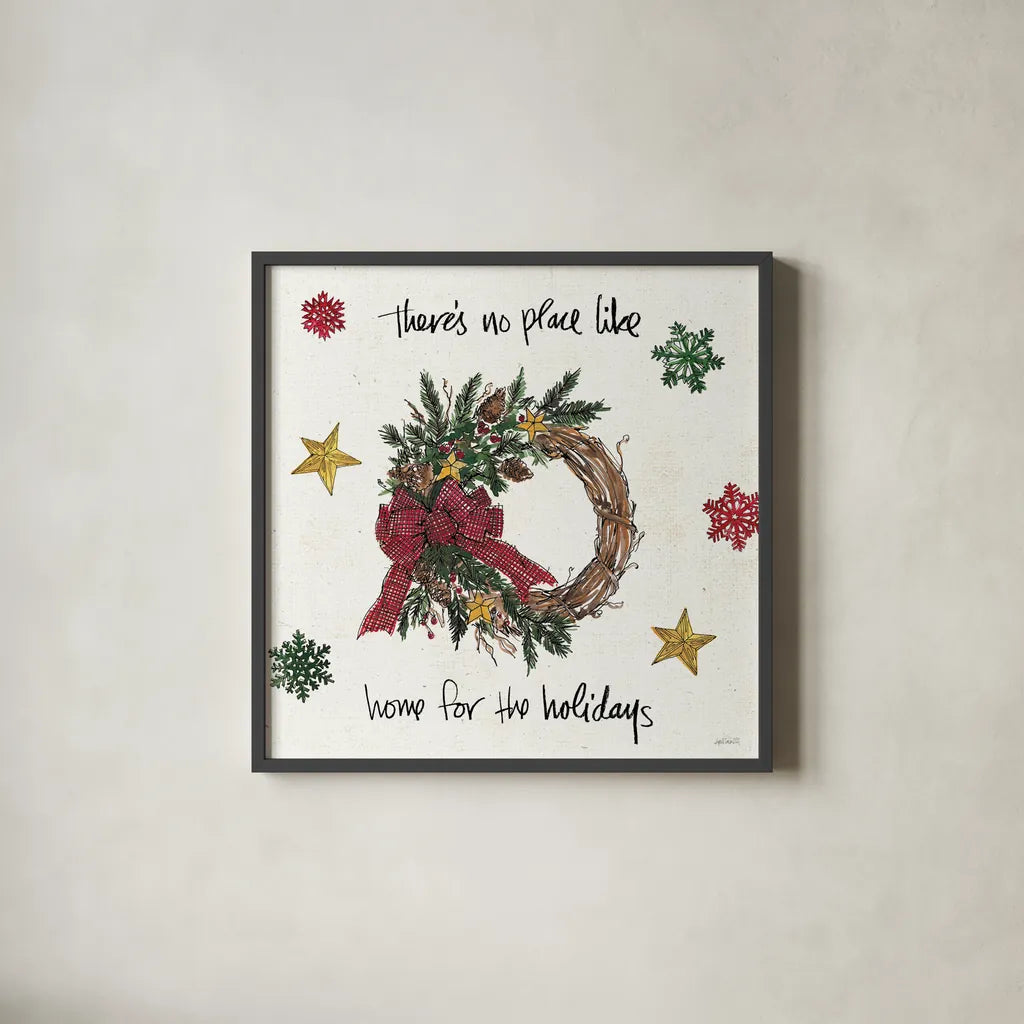 Christmas in the Woods IV by Anne Tavoletti. Shown in a sleek black glass frame for a contemporary gallery look. Available as an archival giclee rolled canvas, fine art paper, or poster print. SKU 57593a.