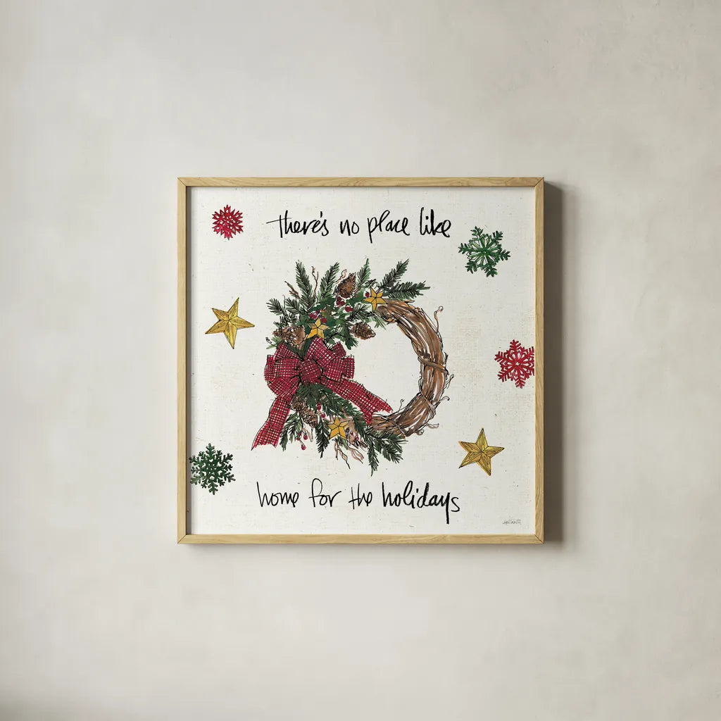 Christmas in the Woods IV by Anne Tavoletti. Shown in a natural wood glass frame for a timeless modern aesthetic. Available as an archival giclee rolled canvas, fine art paper, or poster print. SKU 57593a.