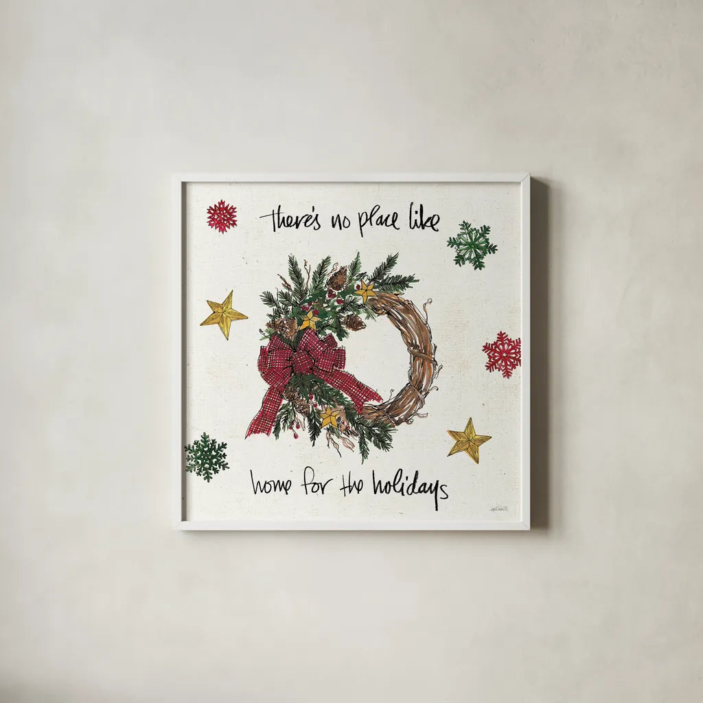 Christmas in the Woods IV by Anne Tavoletti. Shown in a crisp white glass frame for a clean and minimalist style. Available as an archival giclee rolled canvas, fine art paper, or poster print. SKU 57593a.