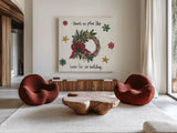 Christmas in the Woods IV by Anne Tavoletti. Shown as extra-large giant wall art in a modern living room. Available as an archival giclee rolled canvas, fine art paper, or poster print. SKU 57593a.