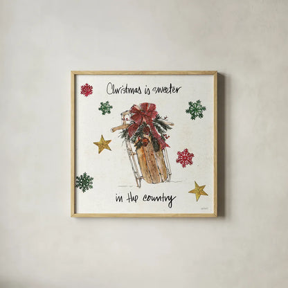 Christmas in the Woods V by Anne Tavoletti. Shown in a natural wood glass frame for a timeless modern aesthetic. Available as an archival giclee rolled canvas, fine art paper, or poster print. SKU 57594a.