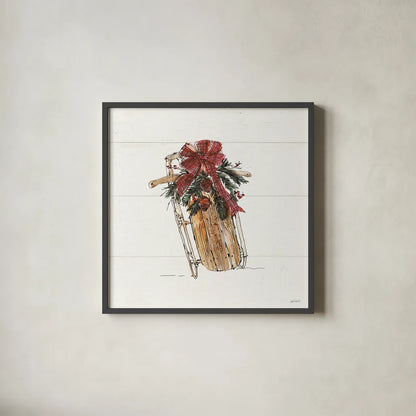 Christmas in the Woods V No Words by Anne Tavoletti. Shown in a sleek black glass frame for a contemporary gallery look. Available as an archival giclee rolled canvas, fine art paper, or poster print. SKU 66634a.