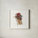 Christmas in the Woods V No Words by Anne Tavoletti. Shown in a crisp white glass frame for a clean and minimalist style. Available as an archival giclee rolled canvas, fine art paper, or poster print. SKU 66634a.
