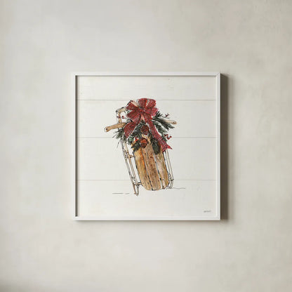 Christmas in the Woods V No Words by Anne Tavoletti. Shown in a crisp white glass frame for a clean and minimalist style. Available as an archival giclee rolled canvas, fine art paper, or poster print. SKU 66634a.