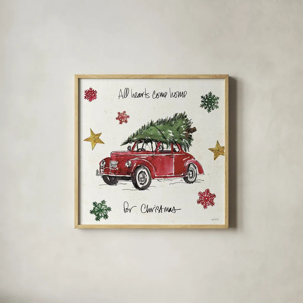 Christmas in the Woods VI by Anne Tavoletti. Shown in a natural wood glass frame for a timeless modern aesthetic. Available as an archival giclee rolled canvas, fine art paper, or poster print. SKU 57595a.