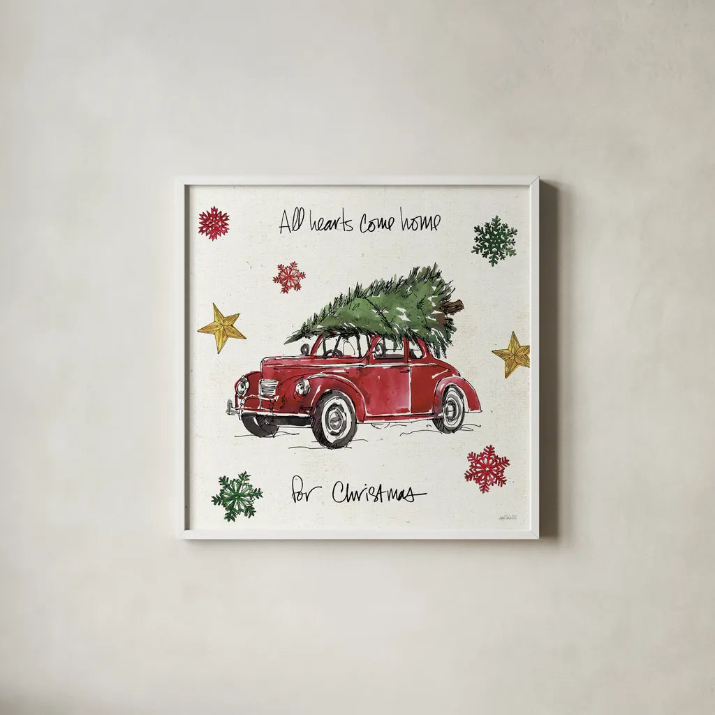 Christmas in the Woods VI by Anne Tavoletti. Shown in a crisp white glass frame for a clean and minimalist style. Available as an archival giclee rolled canvas, fine art paper, or poster print. SKU 57595a.