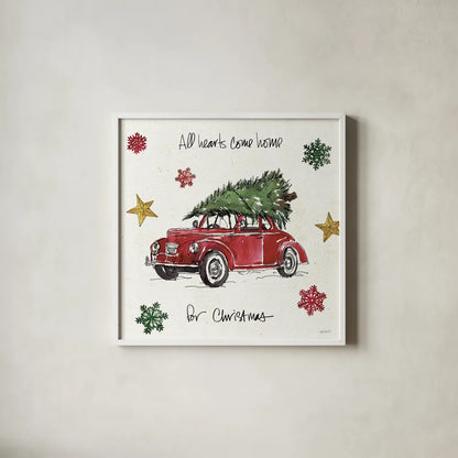 Christmas in the Woods VI by Anne Tavoletti. Shown in a crisp white glass frame for a clean and minimalist style. Available as an archival giclee rolled canvas, fine art paper, or poster print. SKU 57595a.