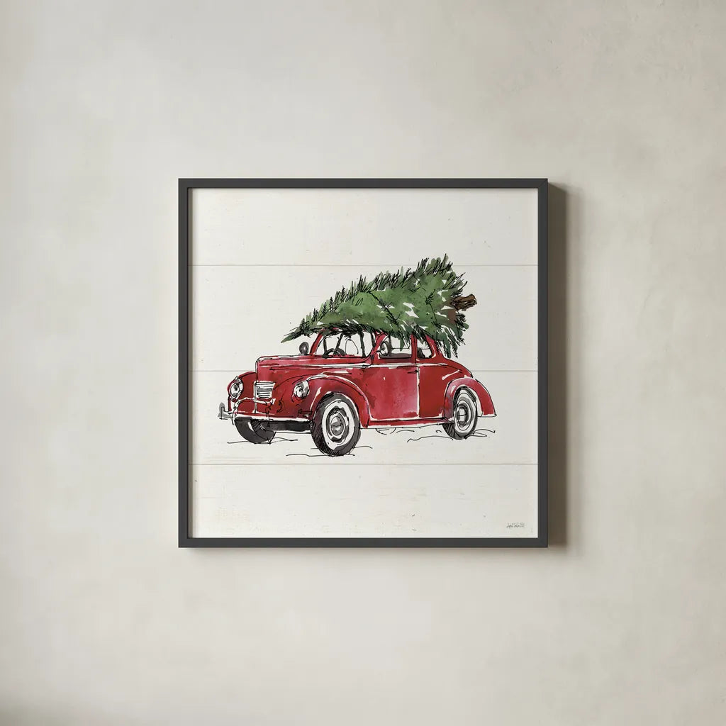 Christmas in the Woods VI No Words by Anne Tavoletti. Shown in a sleek black glass frame for a contemporary gallery look. Available as an archival giclee rolled canvas, fine art paper, or poster print. SKU 66635a.