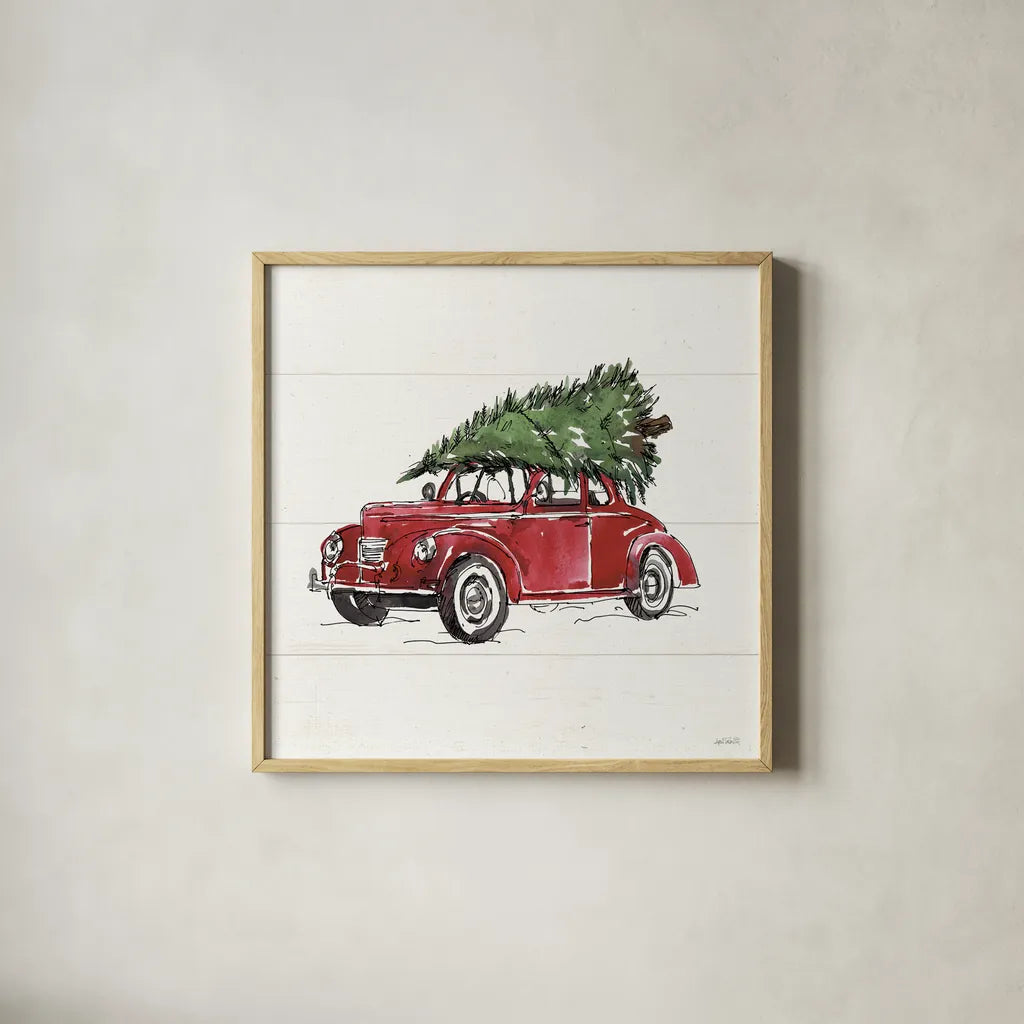 Christmas in the Woods VI No Words by Anne Tavoletti. Shown in a natural wood glass frame for a timeless modern aesthetic. Available as an archival giclee rolled canvas, fine art paper, or poster print. SKU 66635a.