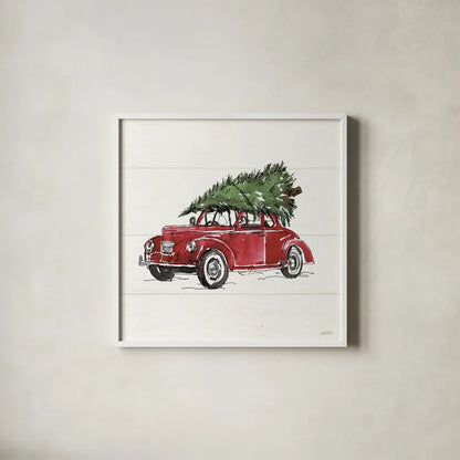 Christmas in the Woods VI No Words by Anne Tavoletti. Shown in a crisp white glass frame for a clean and minimalist style. Available as an archival giclee rolled canvas, fine art paper, or poster print. SKU 66635a.