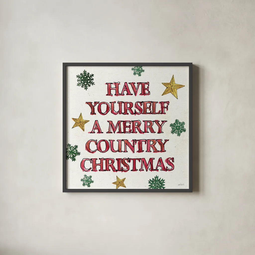 Christmas in the Woods VII by Anne Tavoletti. Shown in a sleek black glass frame for a contemporary gallery look. Available as an archival giclee rolled canvas, fine art paper, or poster print. SKU 57596a.