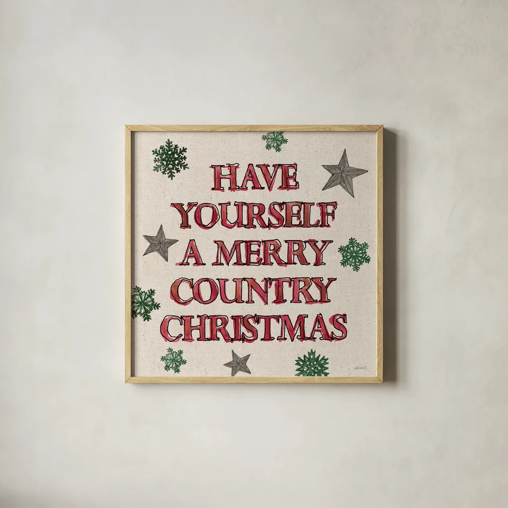 Christmas in the Woods VII Linen by Anne Tavoletti. Shown in a natural wood glass frame for a timeless modern aesthetic. Available as an archival giclee rolled canvas, fine art paper, or poster print. SKU 65277a.