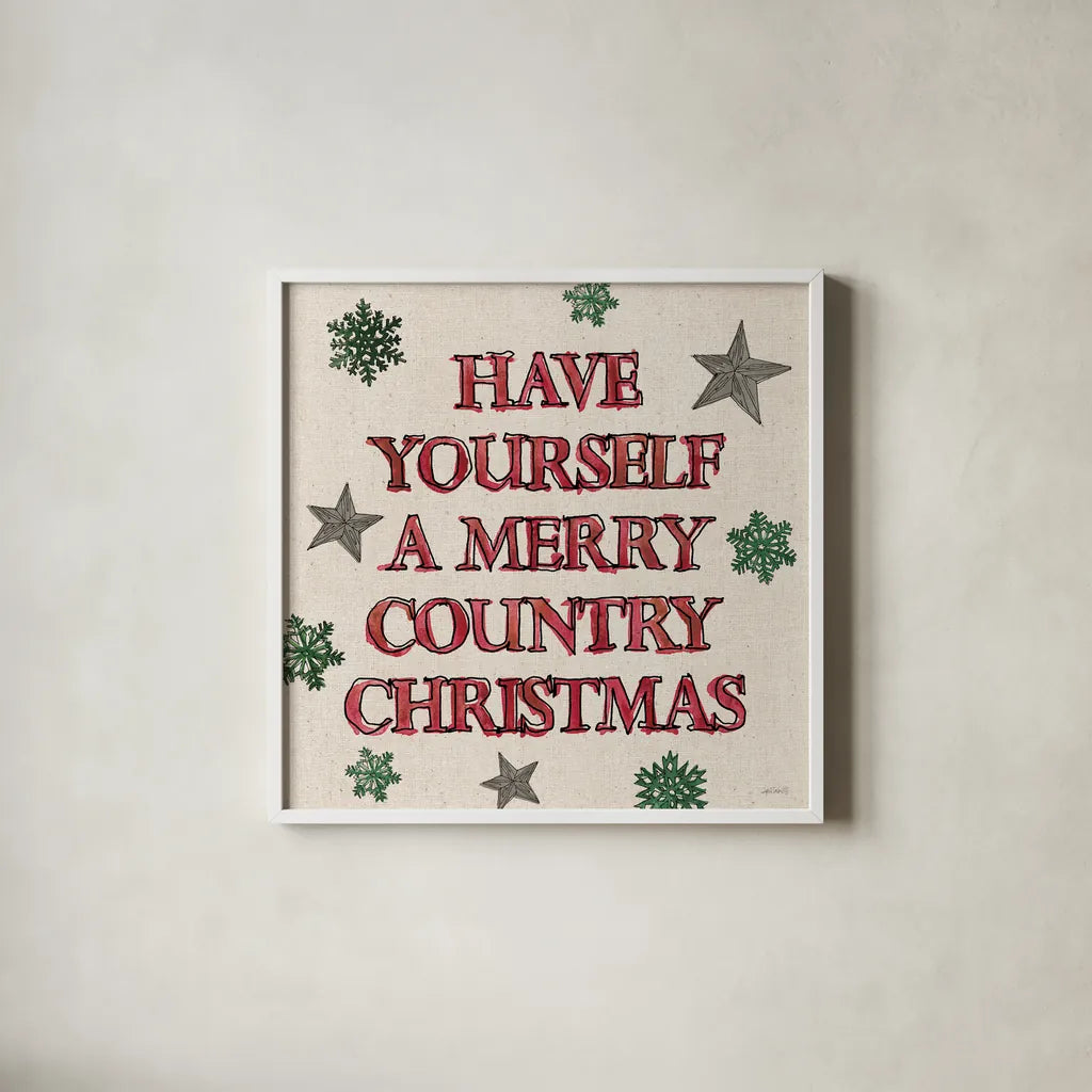 Christmas in the Woods VII Linen by Anne Tavoletti. Shown in a crisp white glass frame for a clean and minimalist style. Available as an archival giclee rolled canvas, fine art paper, or poster print. SKU 65277a.