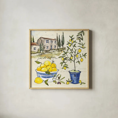 Citron III by Anne Tavoletti. Shown in a natural wood glass frame for a timeless modern aesthetic. Available as an archival giclee rolled canvas, fine art paper, or poster print. SKU 20546a.