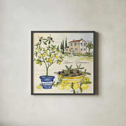 Citron IV by Anne Tavoletti. Shown in a sleek black glass frame for a contemporary gallery look. Available as an archival giclee rolled canvas, fine art paper, or poster print. SKU 20547a.