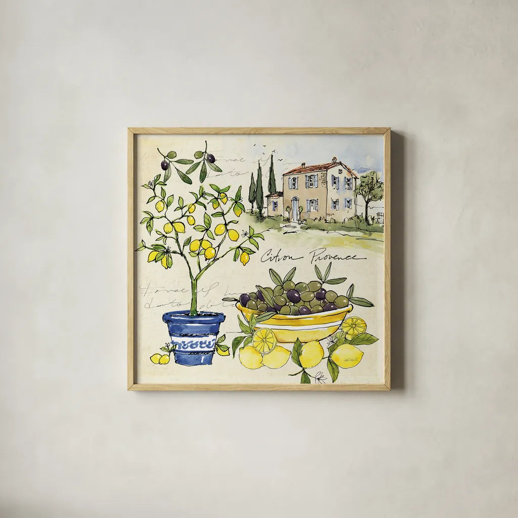 Citron IV by Anne Tavoletti. Shown in a natural wood glass frame for a timeless modern aesthetic. Available as an archival giclee rolled canvas, fine art paper, or poster print. SKU 20547a.