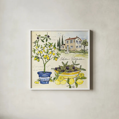 Citron IV by Anne Tavoletti. Shown in a crisp white glass frame for a clean and minimalist style. Available as an archival giclee rolled canvas, fine art paper, or poster print. SKU 20547a.