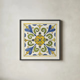 Citron Tiles I by Anne Tavoletti. Shown in a sleek black glass frame for a contemporary gallery look. Available as an archival giclee rolled canvas, fine art paper, or poster print. SKU 20548a.