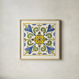 Citron Tiles I by Anne Tavoletti. Shown in a natural wood glass frame for a timeless modern aesthetic. Available as an archival giclee rolled canvas, fine art paper, or poster print. SKU 20548a.