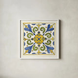 Citron Tiles I by Anne Tavoletti. Shown in a crisp white glass frame for a clean and minimalist style. Available as an archival giclee rolled canvas, fine art paper, or poster print. SKU 20548a.