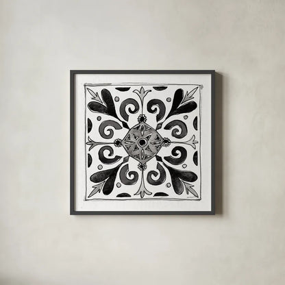 Citron Tiles I BW by Anne Tavoletti. Shown in a sleek black glass frame for a contemporary gallery look. Available as an archival giclee rolled canvas, fine art paper, or poster print. SKU 50540a.
