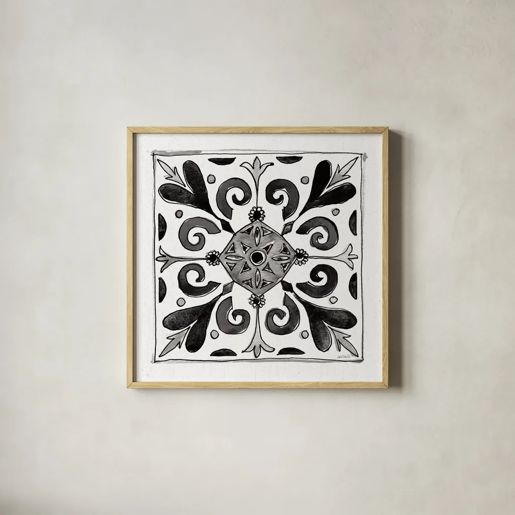 Citron Tiles I BW by Anne Tavoletti. Shown in a natural wood glass frame for a timeless modern aesthetic. Available as an archival giclee rolled canvas, fine art paper, or poster print. SKU 50540a.