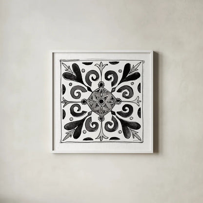 Citron Tiles I BW by Anne Tavoletti. Shown in a crisp white glass frame for a clean and minimalist style. Available as an archival giclee rolled canvas, fine art paper, or poster print. SKU 50540a.