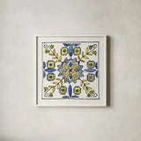 Citron Tiles II by Anne Tavoletti. Shown in a crisp white glass frame for a clean and minimalist style. Available as an archival giclee rolled canvas, fine art paper, or poster print. SKU 20549a.