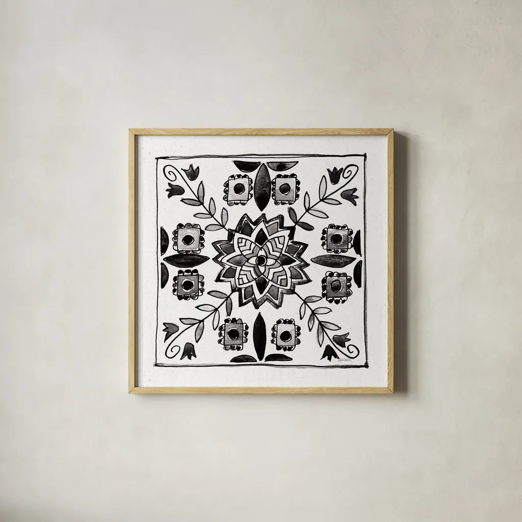 Citron Tiles II BW by Anne Tavoletti. Shown in a natural wood glass frame for a timeless modern aesthetic. Available as an archival giclee rolled canvas, fine art paper, or poster print. SKU 62470a.