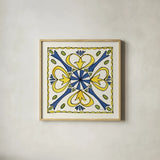 Citron Tiles III by Anne Tavoletti. Shown in a natural wood glass frame for a timeless modern aesthetic. Available as an archival giclee rolled canvas, fine art paper, or poster print. SKU 20550a.