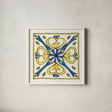 Citron Tiles III by Anne Tavoletti. Shown in a crisp white glass frame for a clean and minimalist style. Available as an archival giclee rolled canvas, fine art paper, or poster print. SKU 20550a.