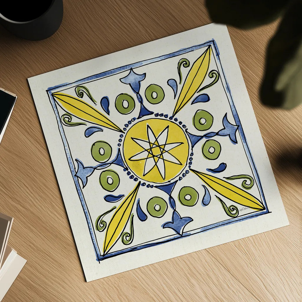 Citron Tiles IV by Anne Tavoletti. Shown as a detailed flat fine art print, highlighting archival giclee quality. Available as an archival giclee rolled canvas, fine art paper, or poster print. SKU 20551a.